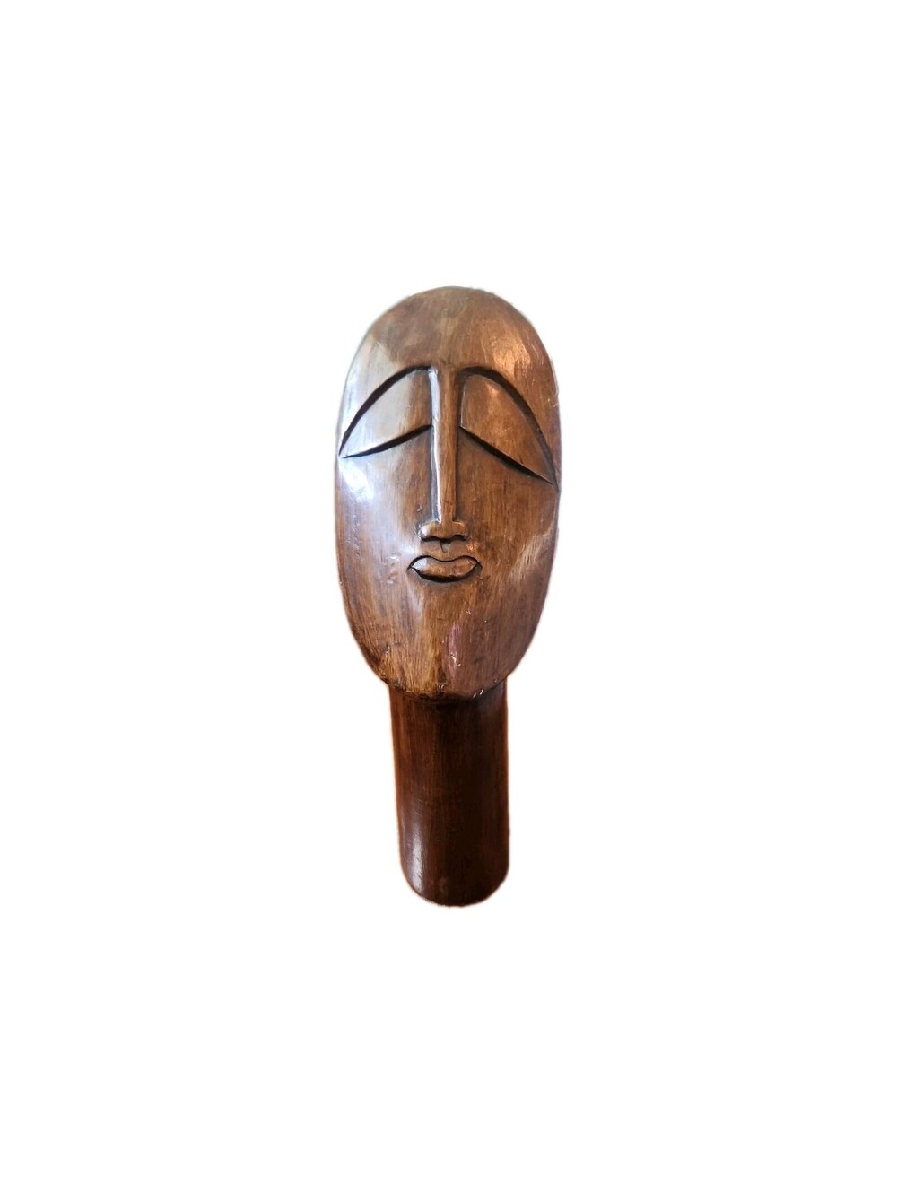 Lg Wooden Bust Modern Meditating Buddha Peace Carved Wood